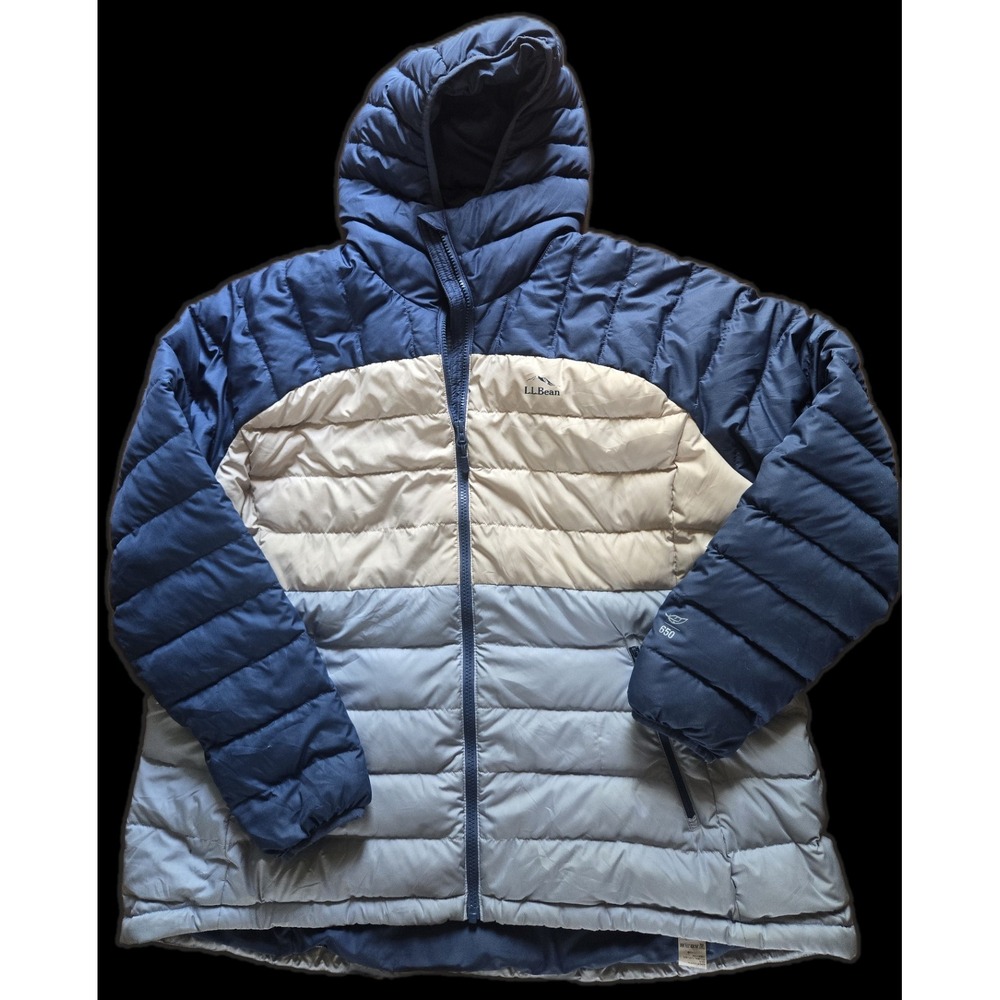 LL Bean Women's Colorblock Down Jacket 2x Plus Size 650 Fill Hooded